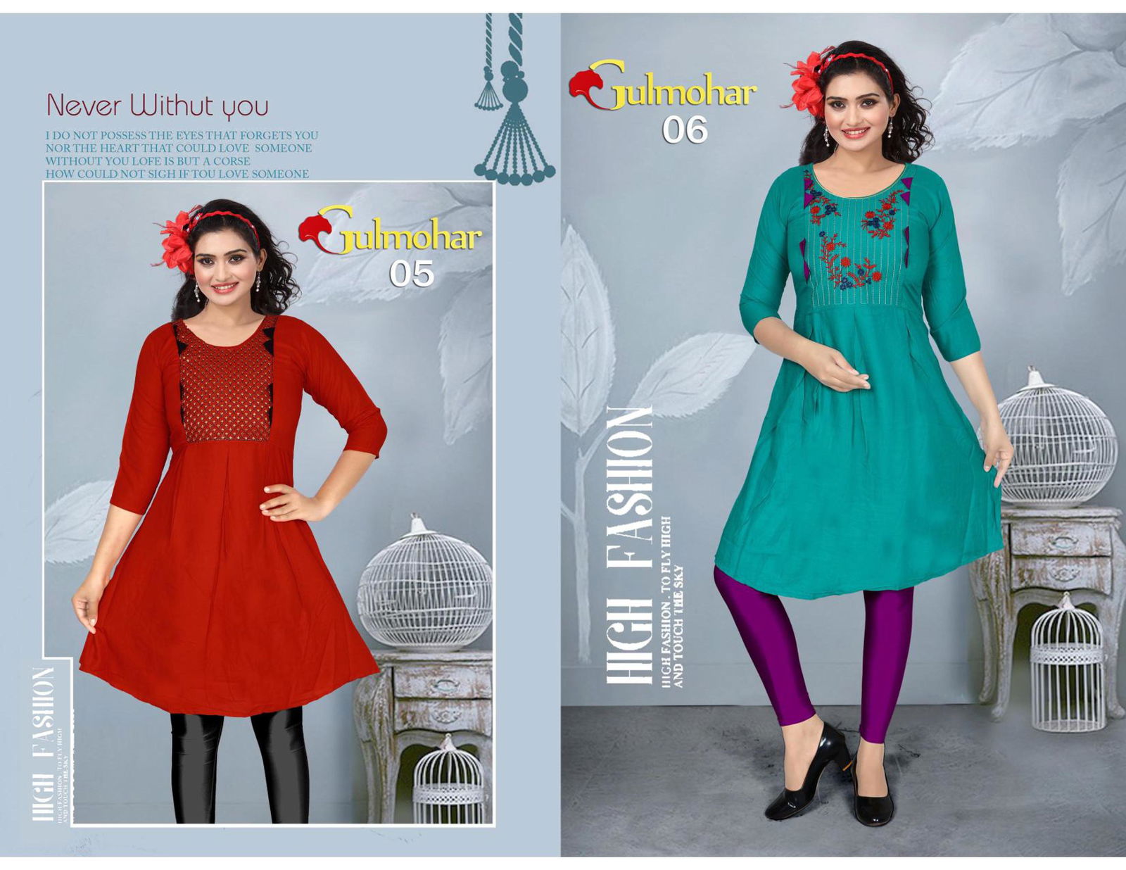 Pooja Gulmohar Casual Wear Rayon Embroidery Designer Kurtis Collection
