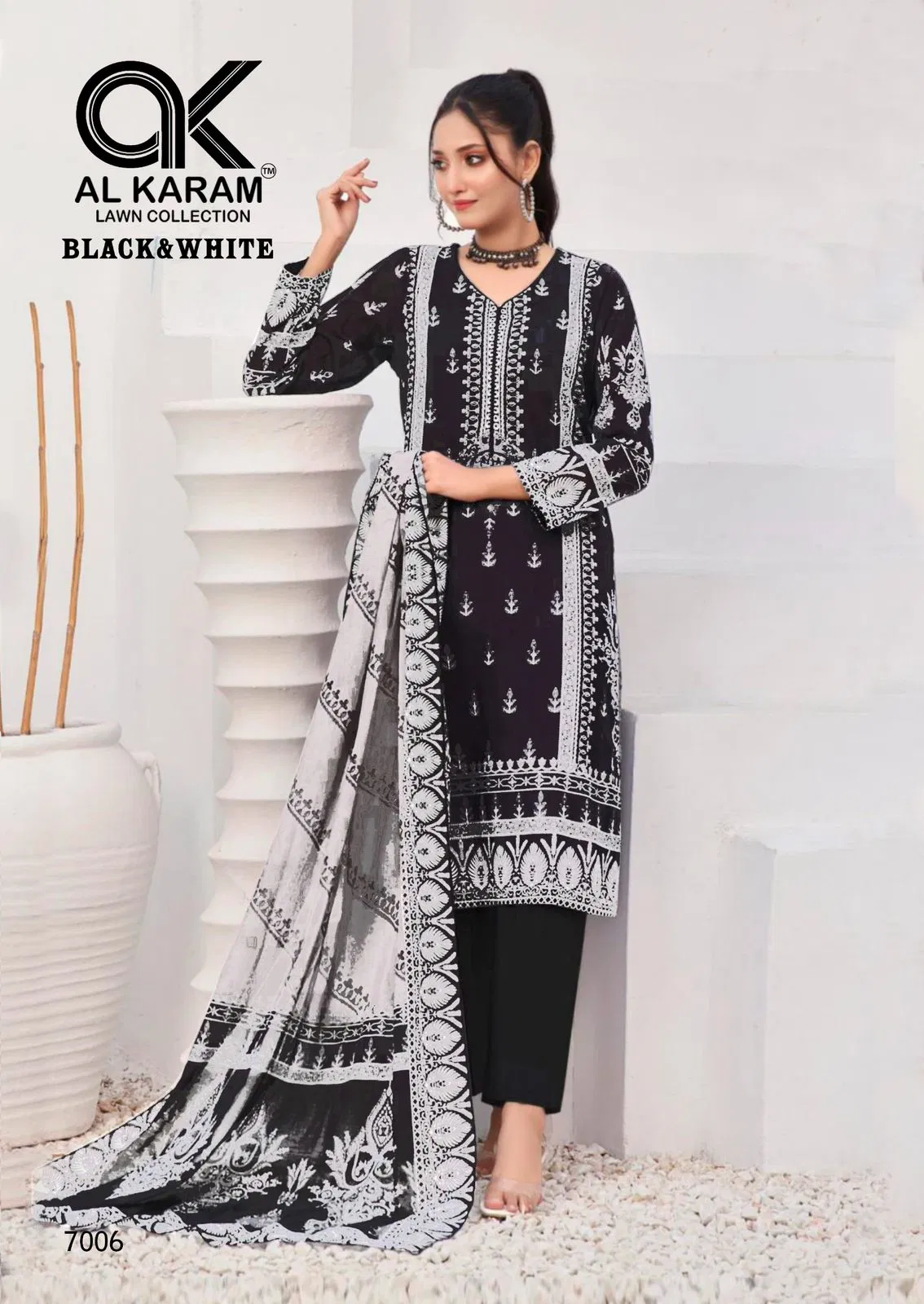 Black & White Vol 7 By Al Karam Cambrice Cotton Dress Material Orders In India