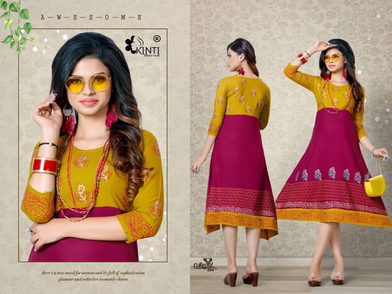 Kinti Carnival 2 Fancy Flair Block Regular Wear Anarkali Printed Kurtis Collection