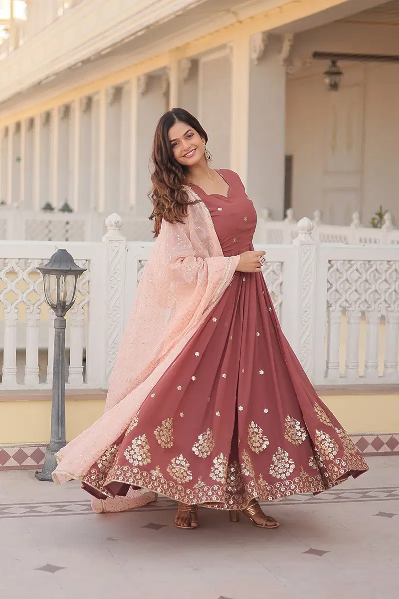 Jf 961 Beautiful Designer Faux Georgette Gown With Dupatta Exporters In India