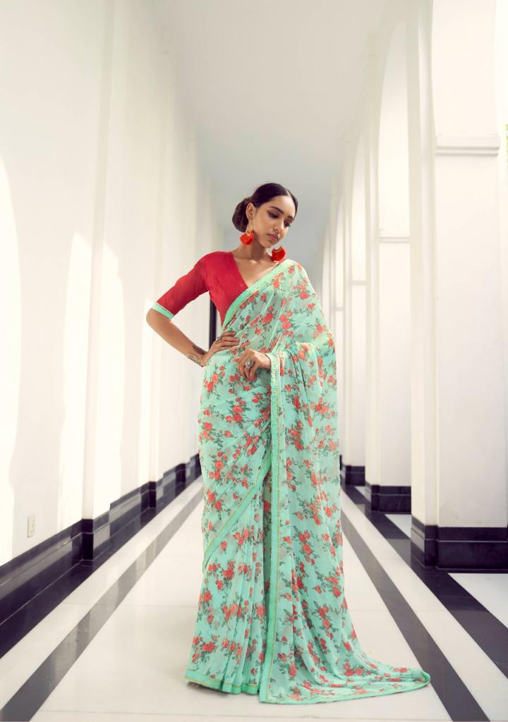 Kashvi Arth Silk Latest fancy regular Casual Wear Printed Georgette With Border Saree Collection
