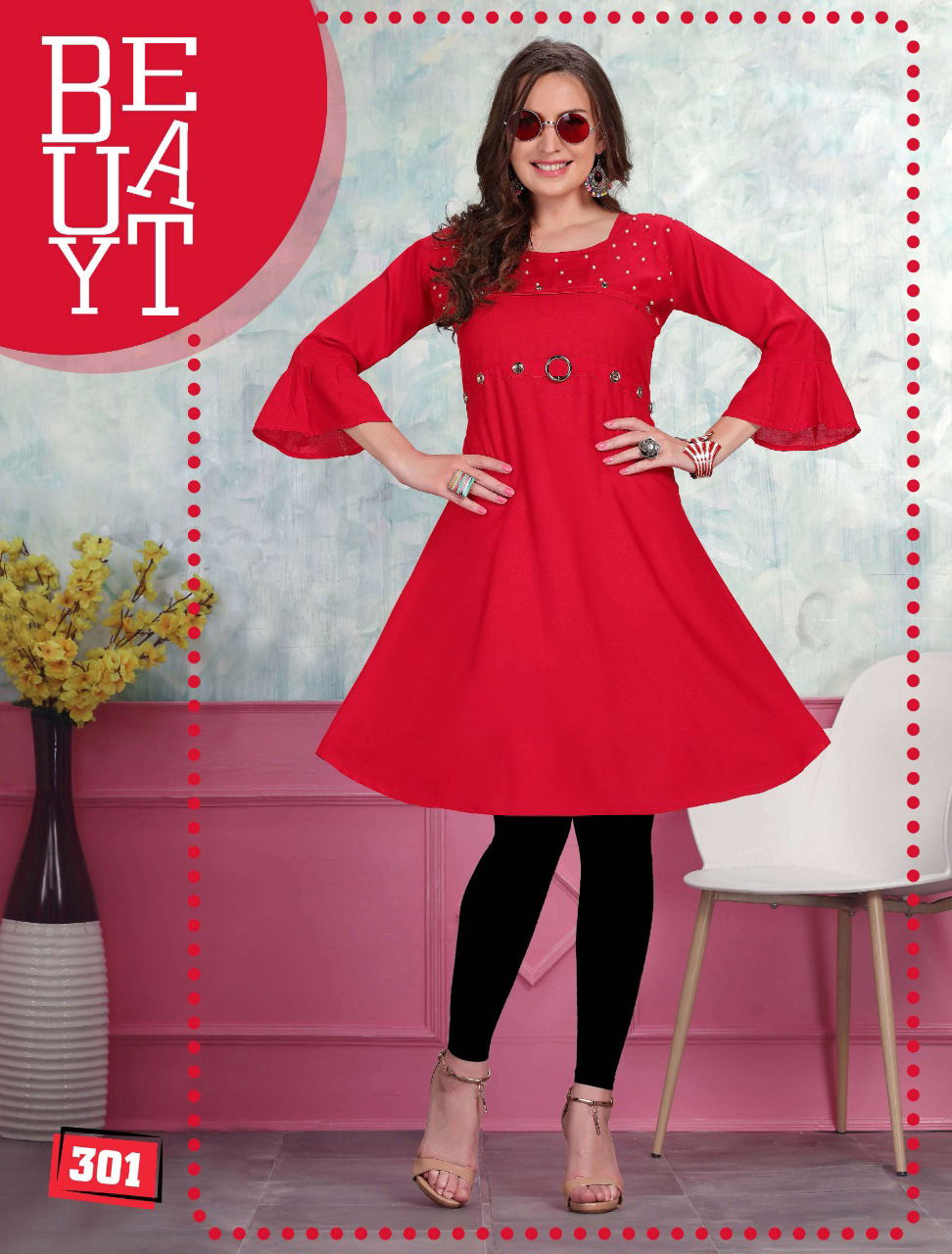 Natasha Latest Fancy Casual Wear Rayon Wear Moti Work Anarkali Kurtis Collection