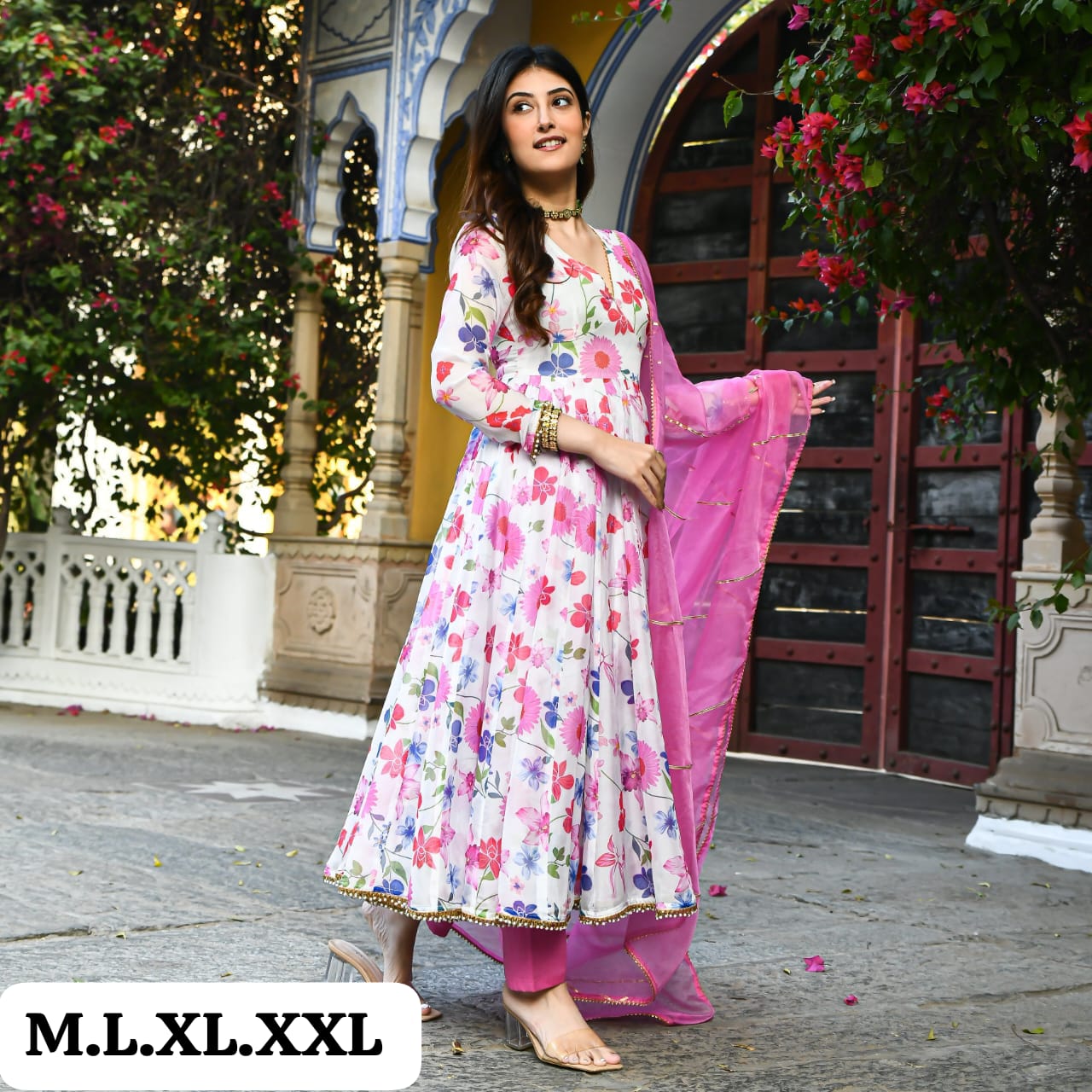 Virat Size Set Rayon Printed Anarkali Kurti With Bottom Dupatta