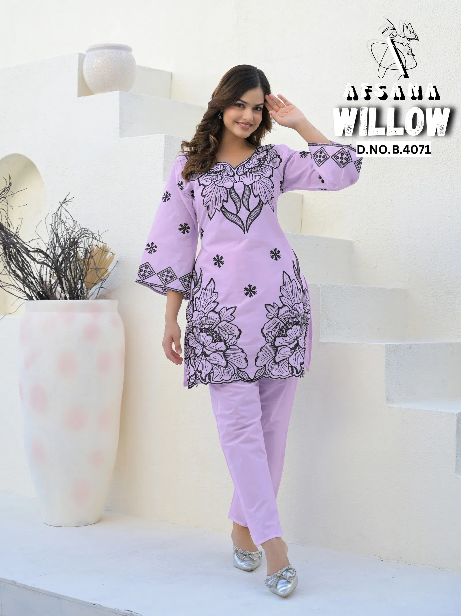 Willow By Afsana Cotton Embroidery Kurti With Bottom Exporters Orders In India