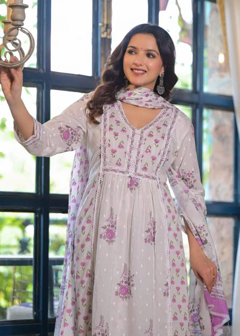 Tanyaa P 293 Mul Cotton Anarkali Kurti With Bottom Dupatta Exporters In India
