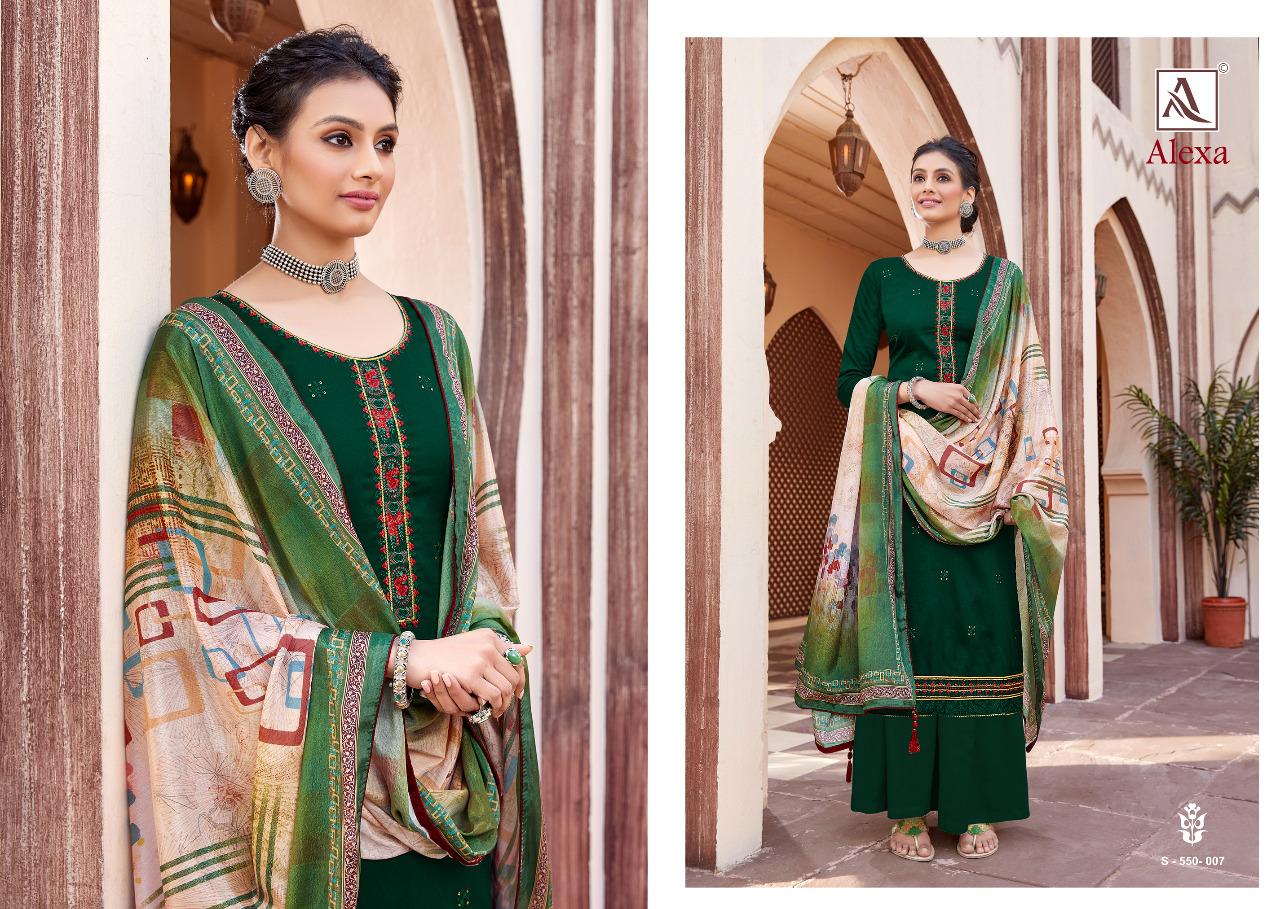 Alok Alexa Latest fancy Casual wear Pure jam Dyed with Fancy Embroidery Work Designer Dress Material Collection
