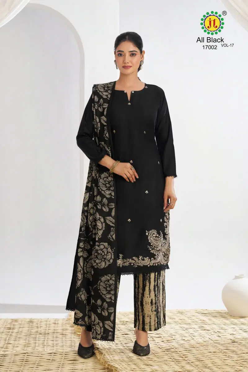 All Black Vol 17 By Jt Rayon Embroidered Dress Material Suppliers In India