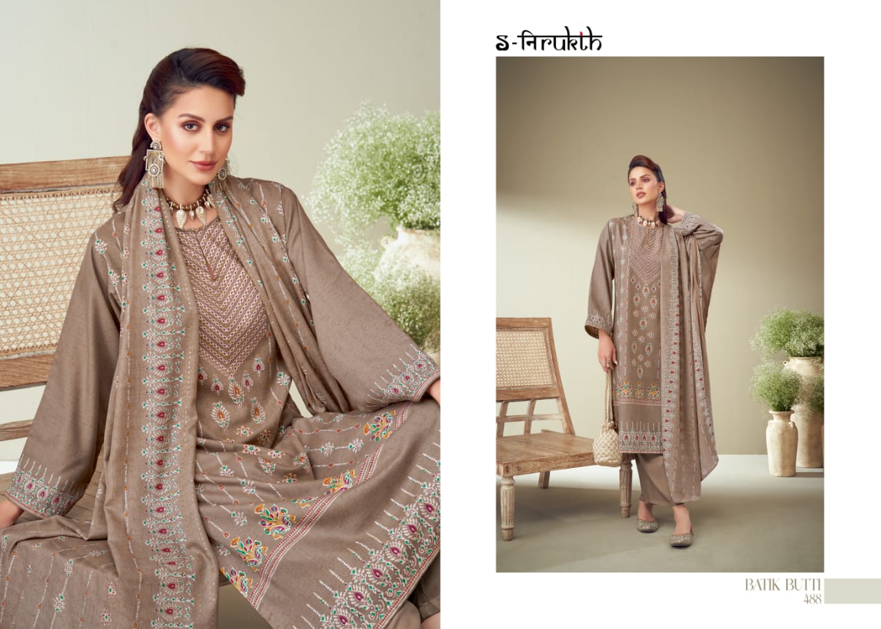 Batik Butti S Nirukth Pashmina Dress Material Catalog