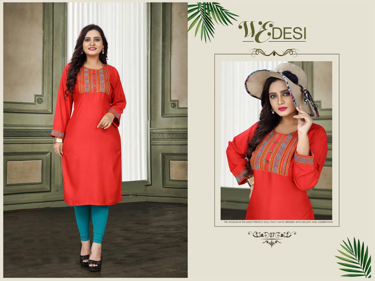 Aagya Wedesi Fancy Designer Ethnic Wear Rayon Embroidered Straight Kurtis Collection
