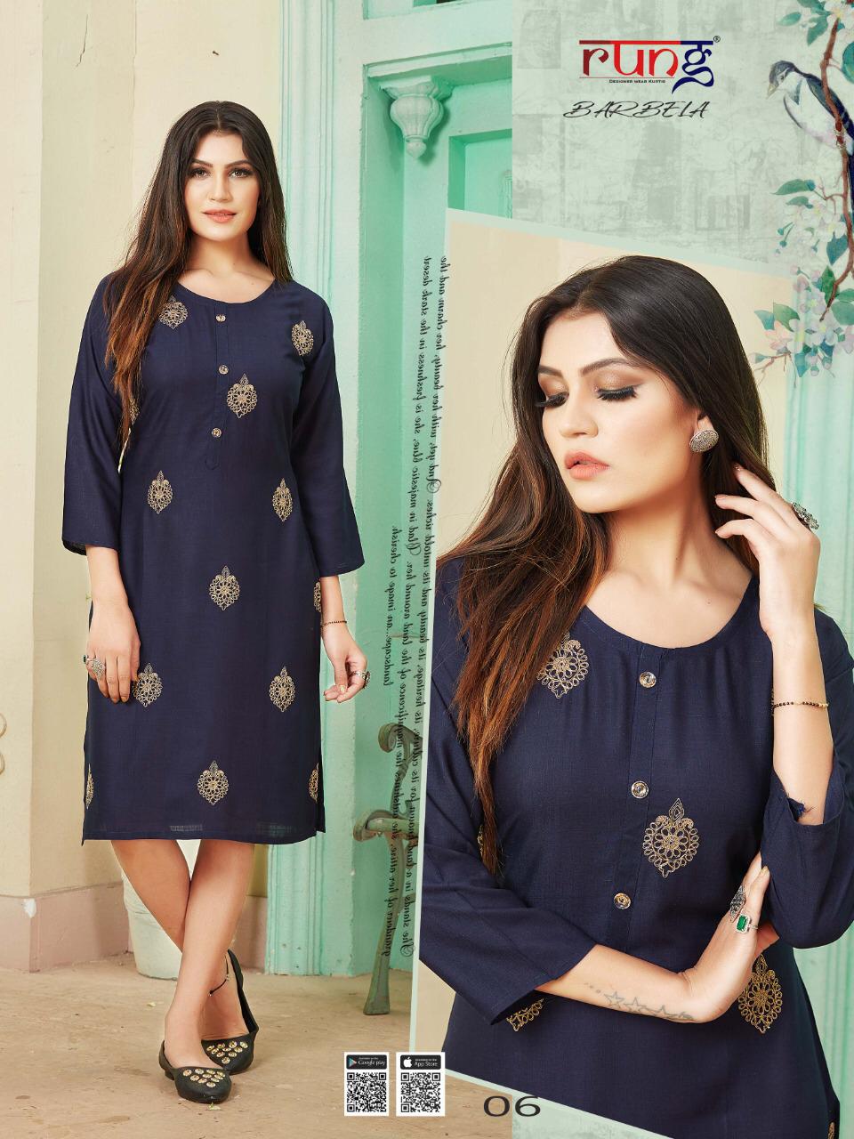 Rung Barbela Latest Designer Fancy Rayon Casual Wear Designer Kurtis Collection