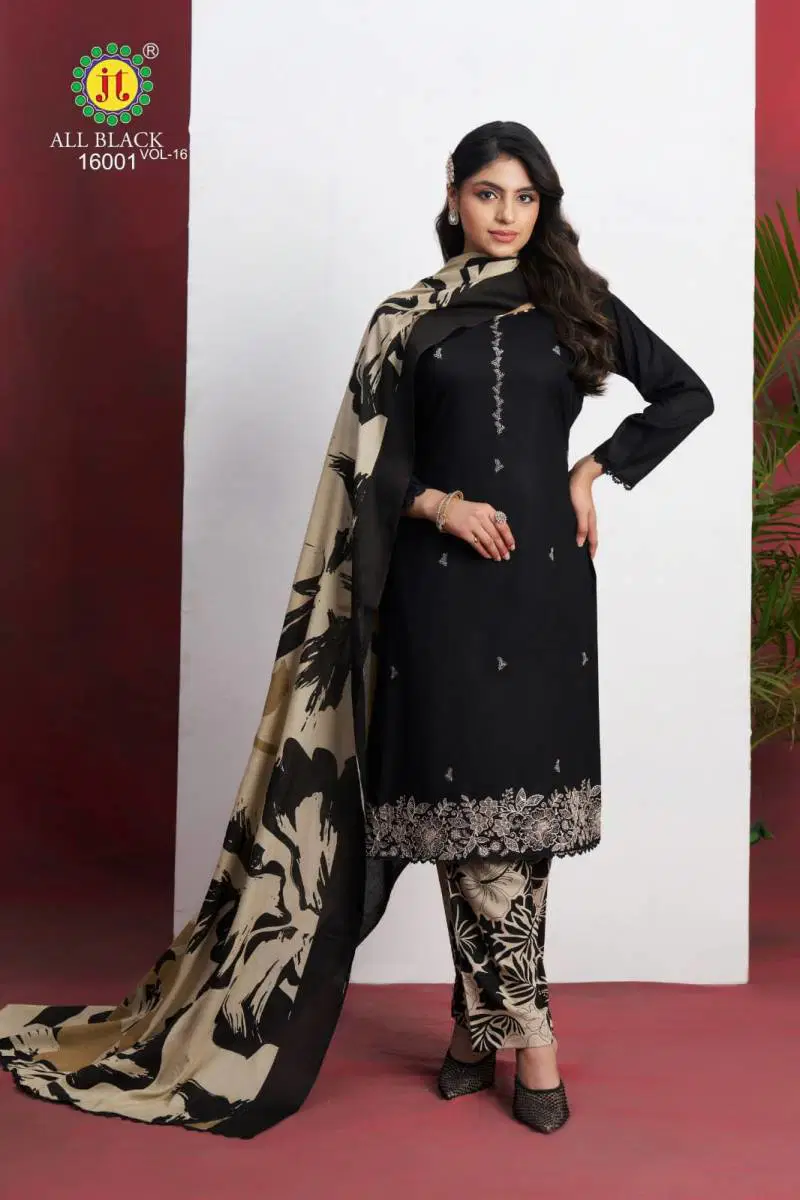 All Black Vol 16 By Jt Rayon Embroidered Dress Material Wholesale Shop In Surat