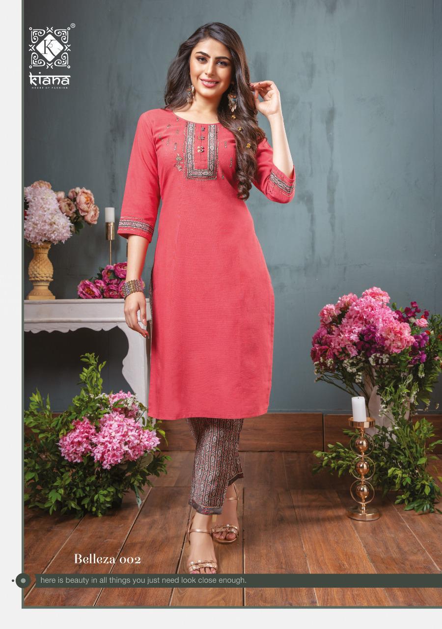 Kiana Belleza Latest fancy Designer Rayon Ethnic Wear Kurti With Bottom Collection
