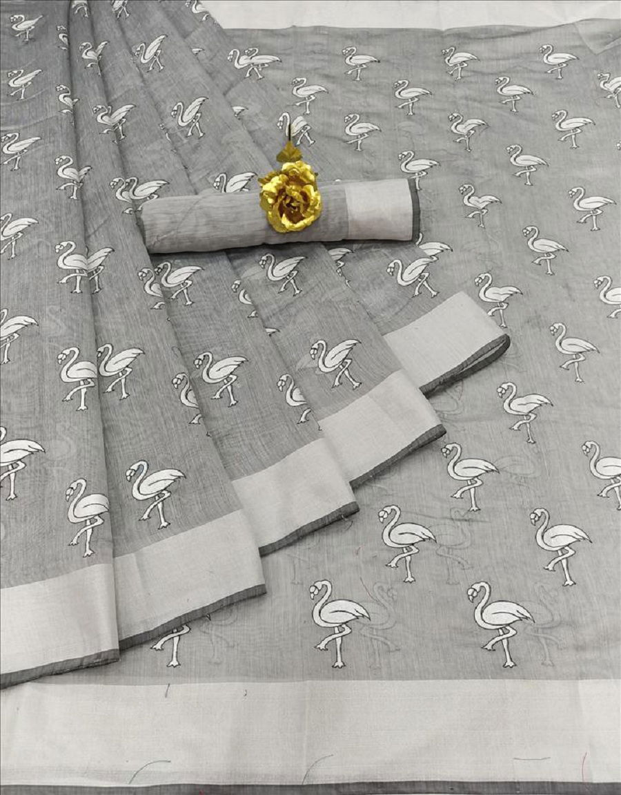 Linen Chakli Latest Casual Regular Wear Printed Cotton Linen Saree Collection