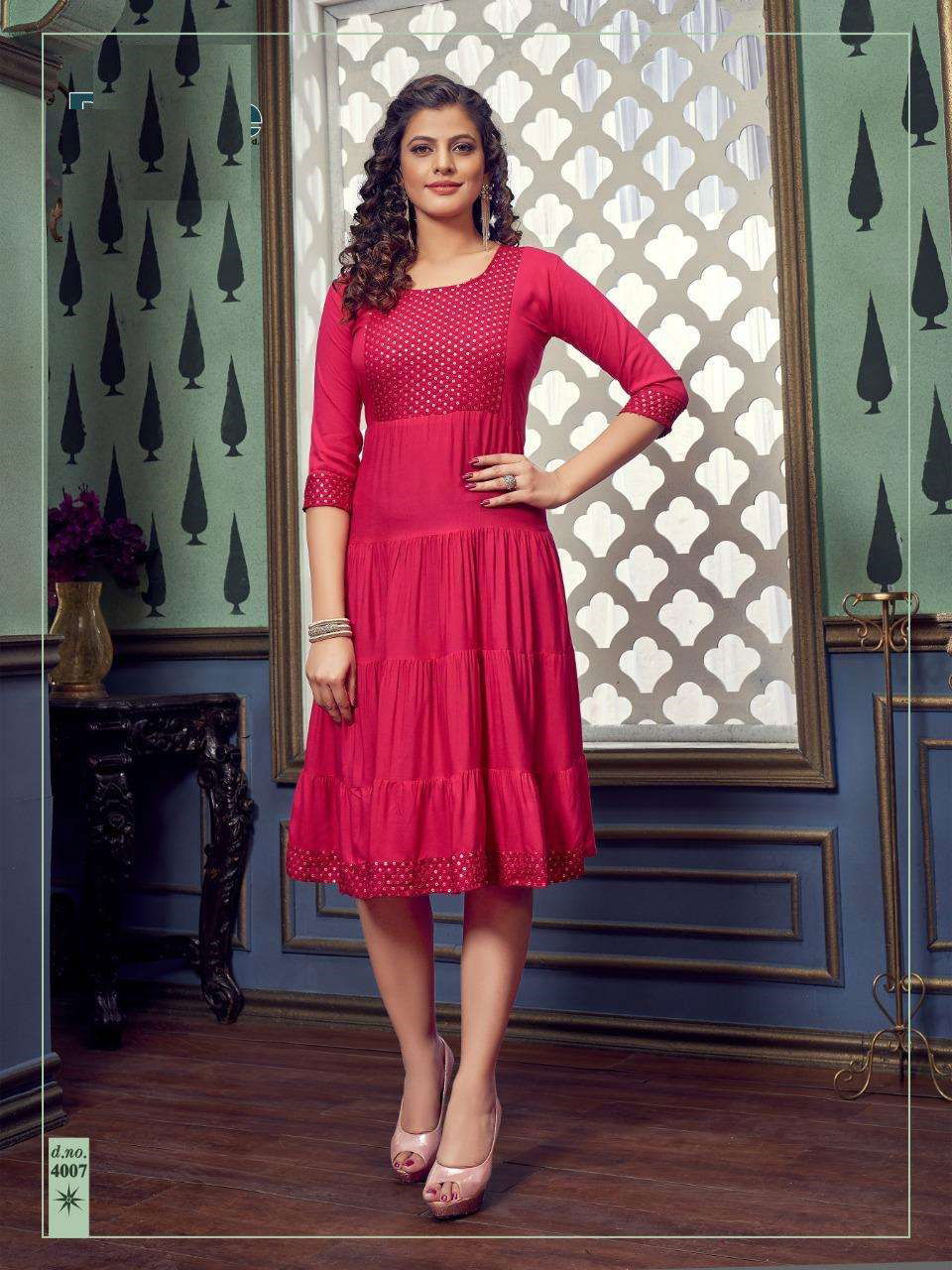 Bonie Fenni Fancy Ethnic Wear Sequence Rayon Designer Latest Kurti Collection
