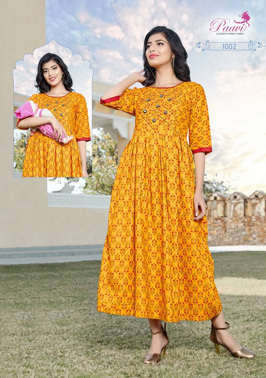 Paavi Kaarwan 4 Ethnic Wear Rayon Printed Anarkali Long Kurti Collection
