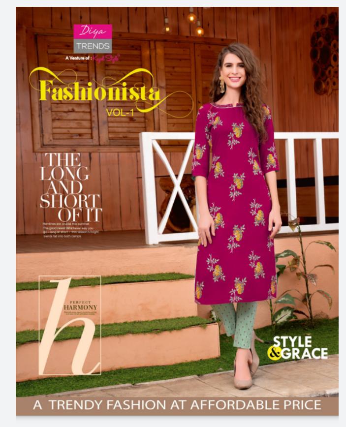 Fashionista 1 Ethnic Wear Rayon Designer Printed Kurtis With Bottom Collection
