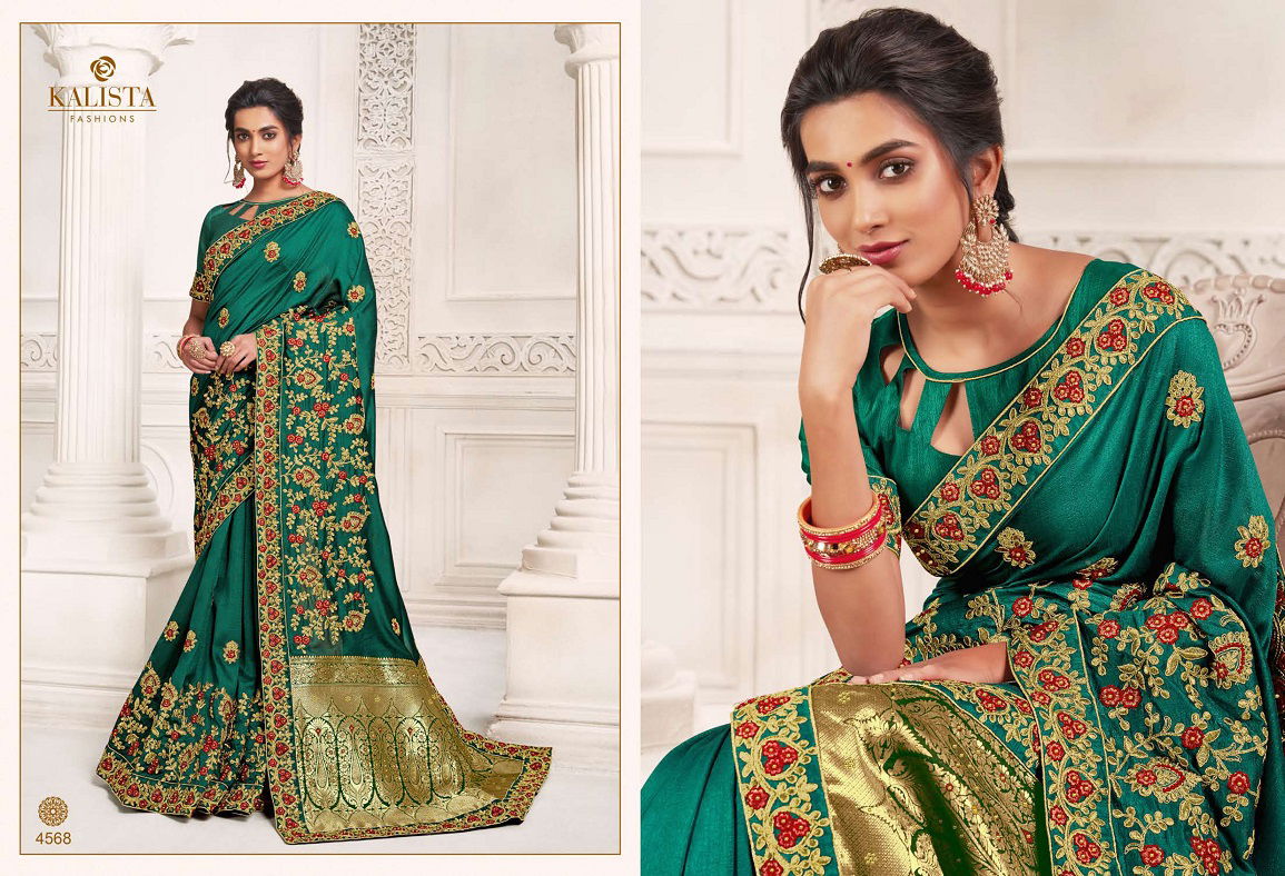 Kalista Dulhan Latest Designer Festive Wear Embroidery Worked Vichitra Silk Sarees Collection
