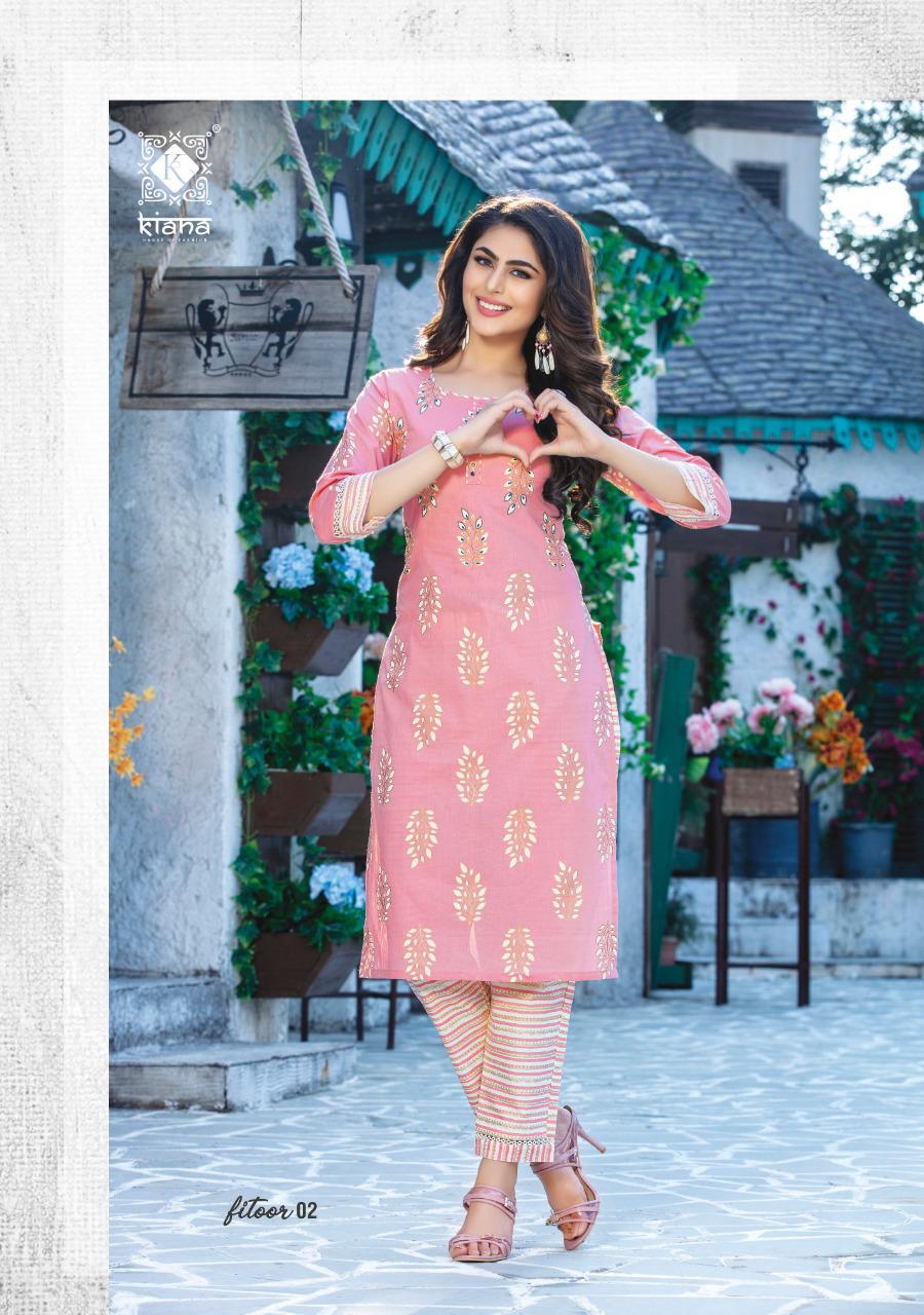 KIANA FITOOR Fancy Designer Festive Wear Rayon With Cotton Printed And Hand Work Kurtis With Bottom Collection