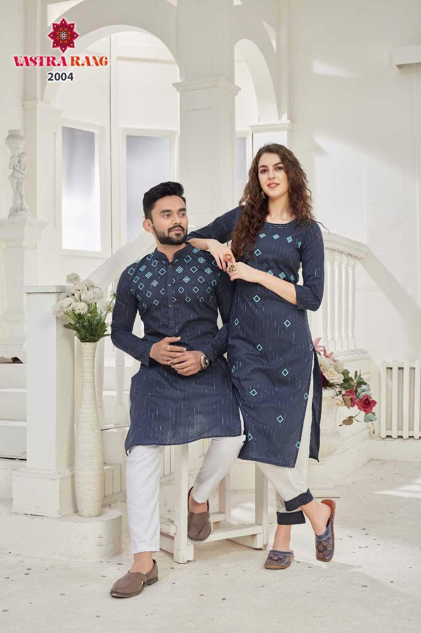 RAM-LEELA VOL-2 Fancy Designer Festive Party Wear Pure Cotton With Slub Strip With Designer Embroidery Work Kurti With Men's kurta Collection