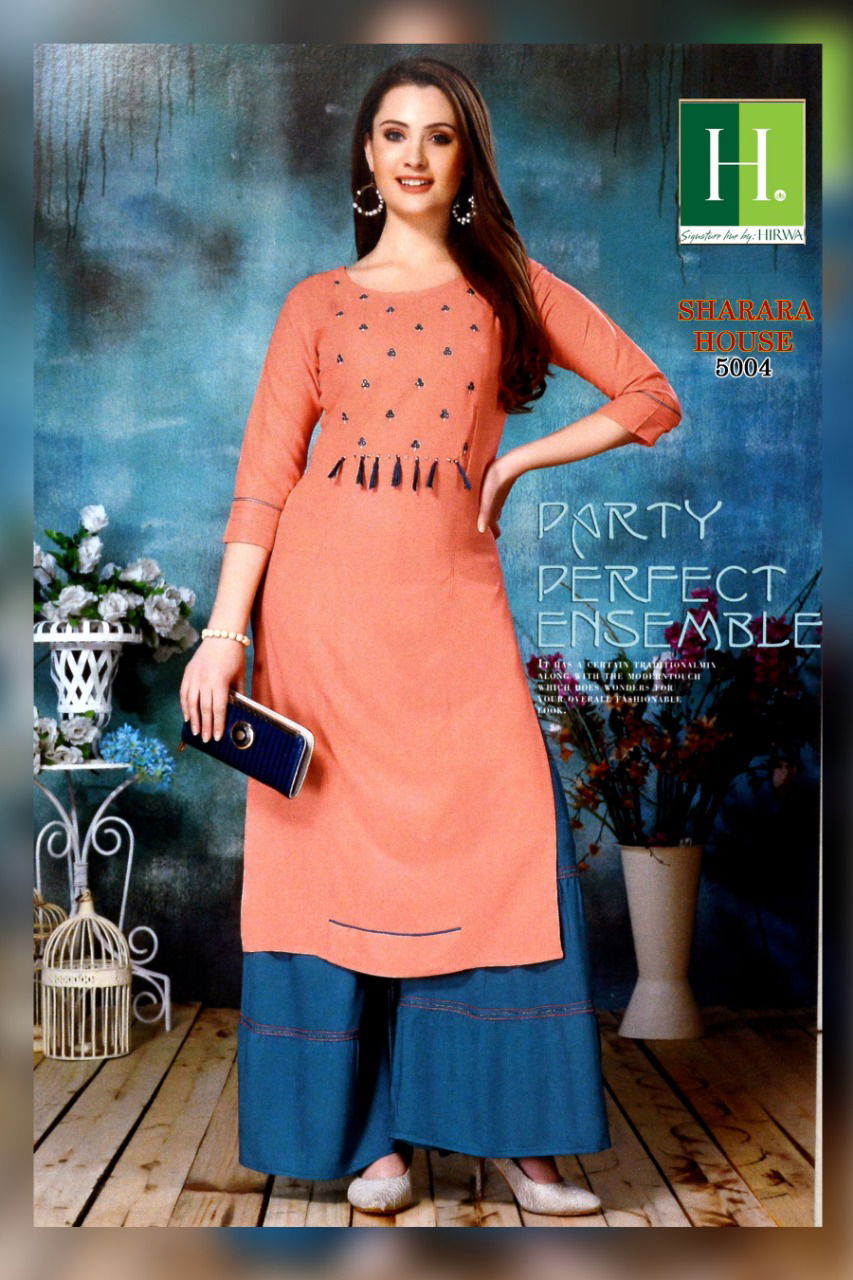Hirwa Sharara House Latest Designer Embroidery Worked Kurti With Sharara Plazzo Casual Wear Collection 