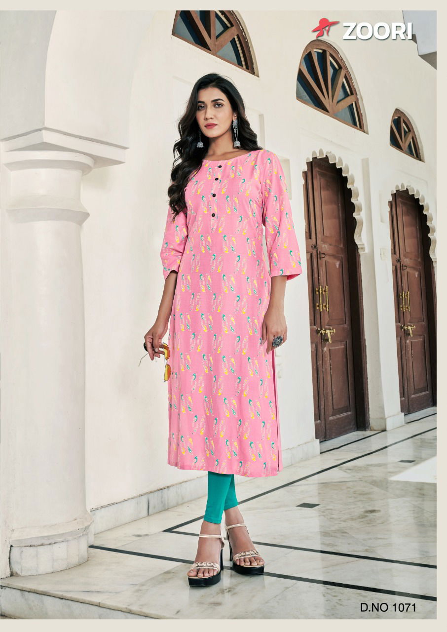 Zoori Akshara 12 Designer Fancy Regular Wear Rayon Printed Kurti Collection
