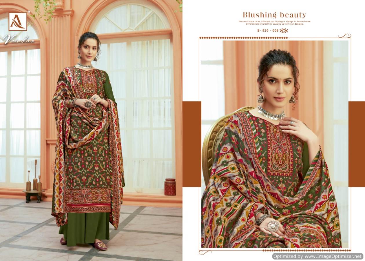 Alok Vrindaa Pure Ready Made Wool Pashmina Digital Print with Swarovski Diamond Work Plazzo Suit Collection 