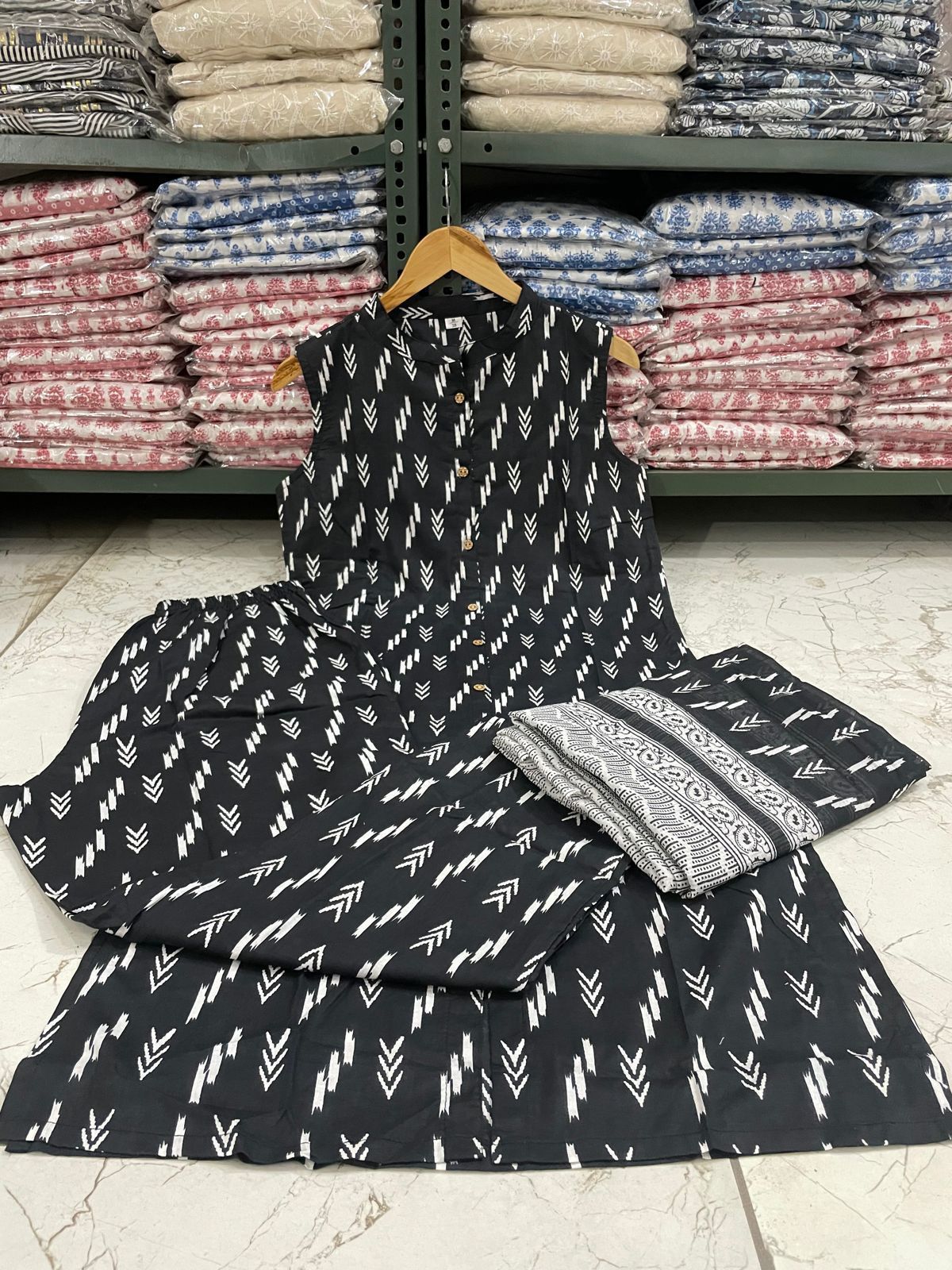 Virat Black Ikkat Print Kurti With Bottom Dupatta Catalog
