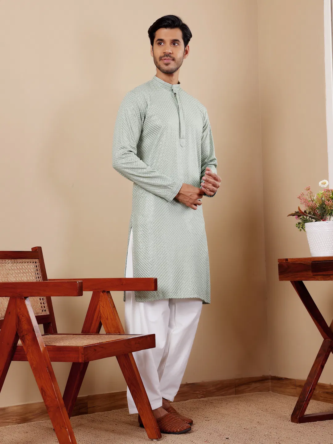 Rw Viscose Chikankari Work Kurta Pyjama Wholesale In India