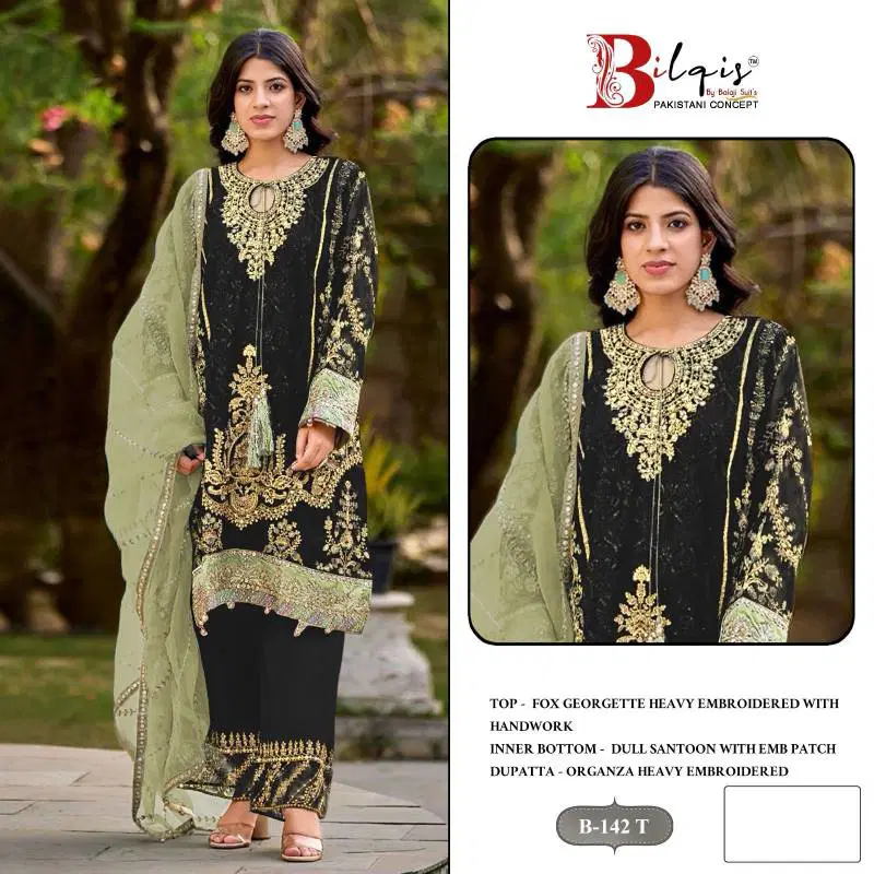 Bilqis B 142 Q To T Georgette Pakistani Salwar Kameez Wholesale Clothing Distributors In India