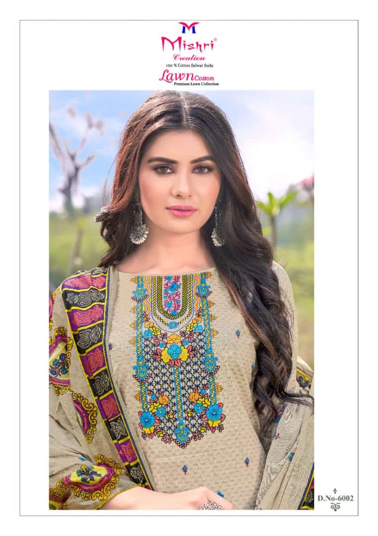 Mishri Lawn Cotton 6 Latest fancy Designer Casual Regular Wear Printed Cotton Karachi Dress Material Collection
