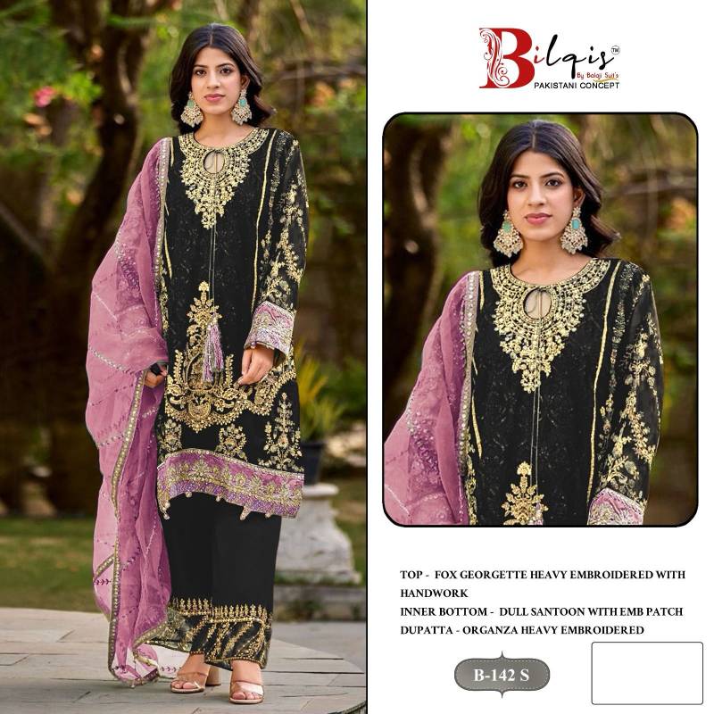 Bilqis B 142 Q To T Georgette Pakistani Salwar Kameez Wholesale Clothing Distributors In India