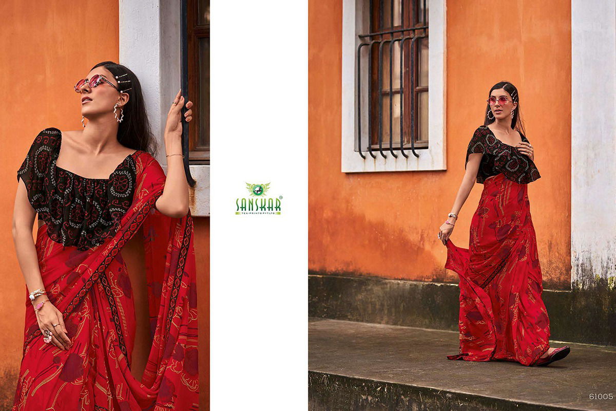 Sanskar Chitrakala Party Wear Georgette Printed Sarees Collction

