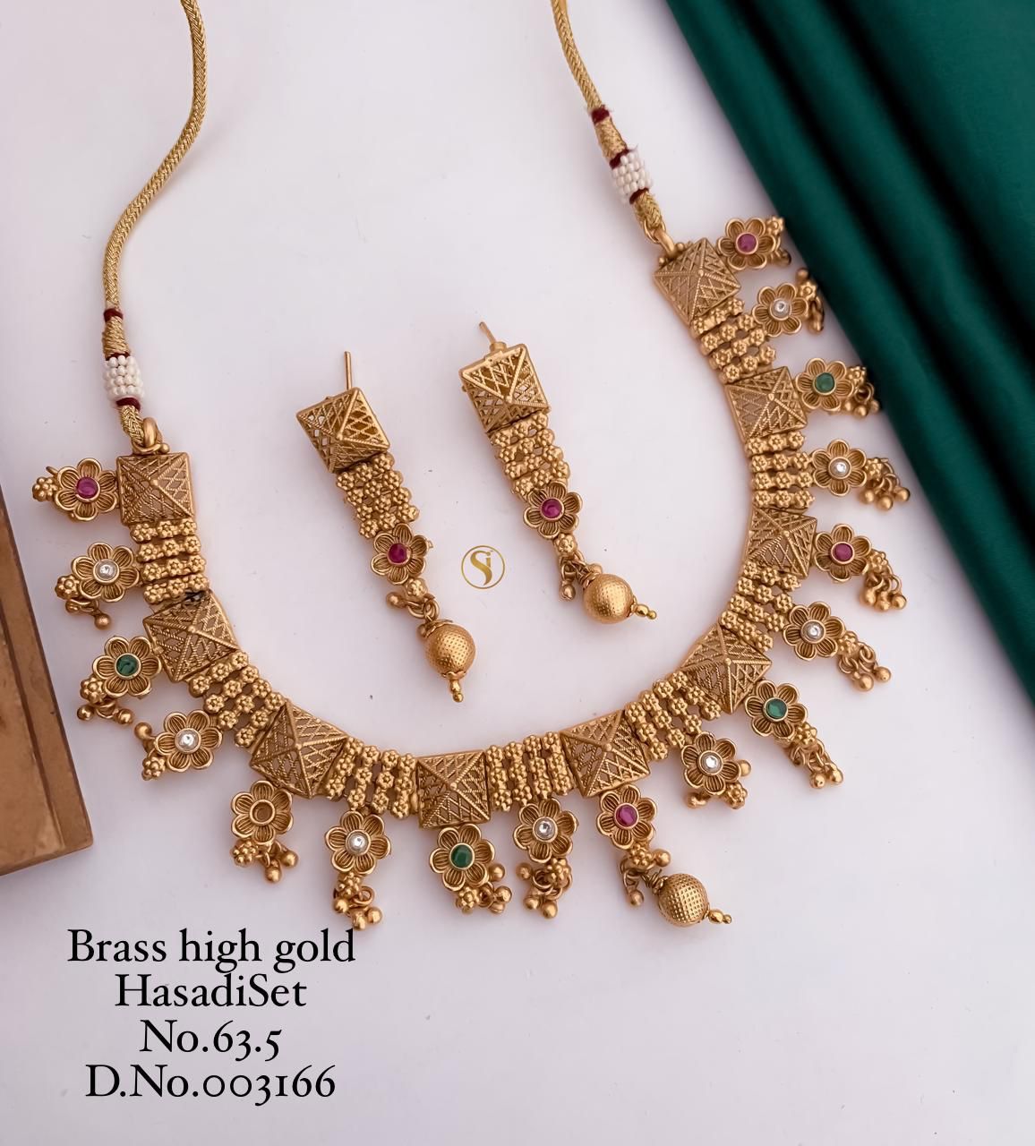 Brass High Gold Designer Hasadi Set 3 Necklace With Earrings Catalog