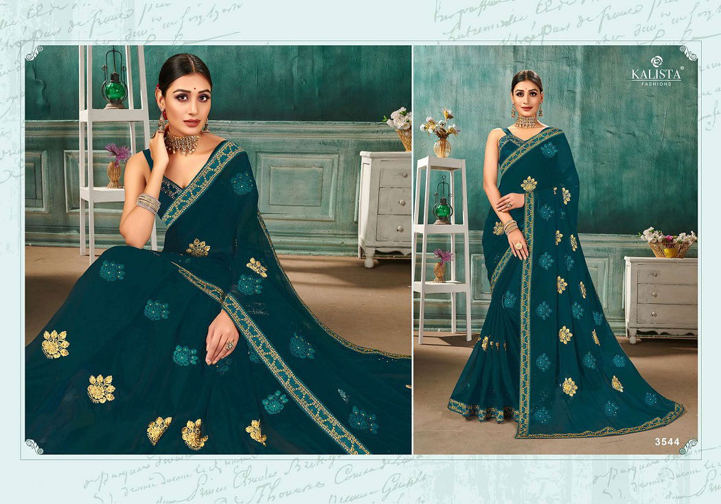 Kalista Nikita Latest Fancy Party Wear Designer Chiffon Embroidery Saree Collection
