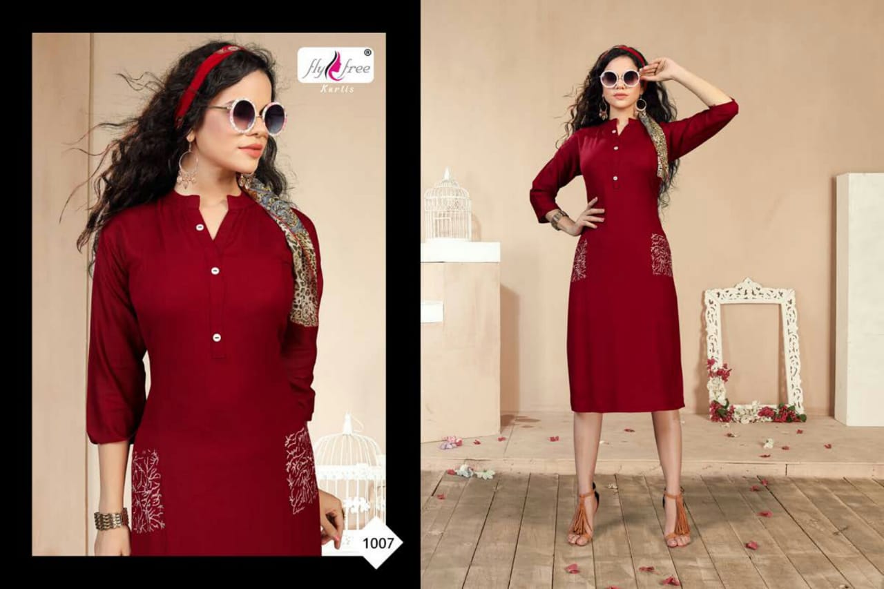 Fly Free Naira Latest Fancy Regular Casual Wear Heavy Rayon Designer Kurtis Collection
