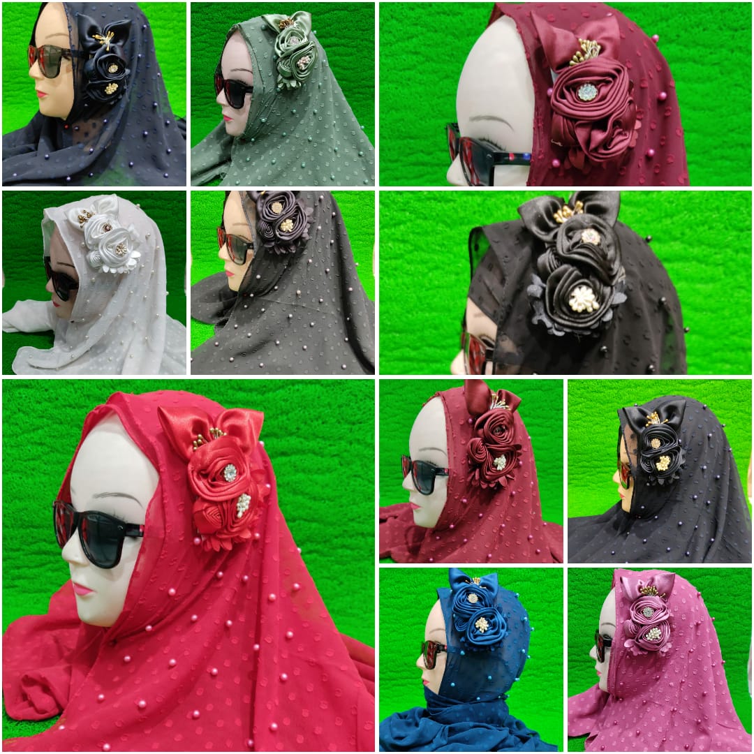 New Design Flower With Pearl Work Hijab Collection 