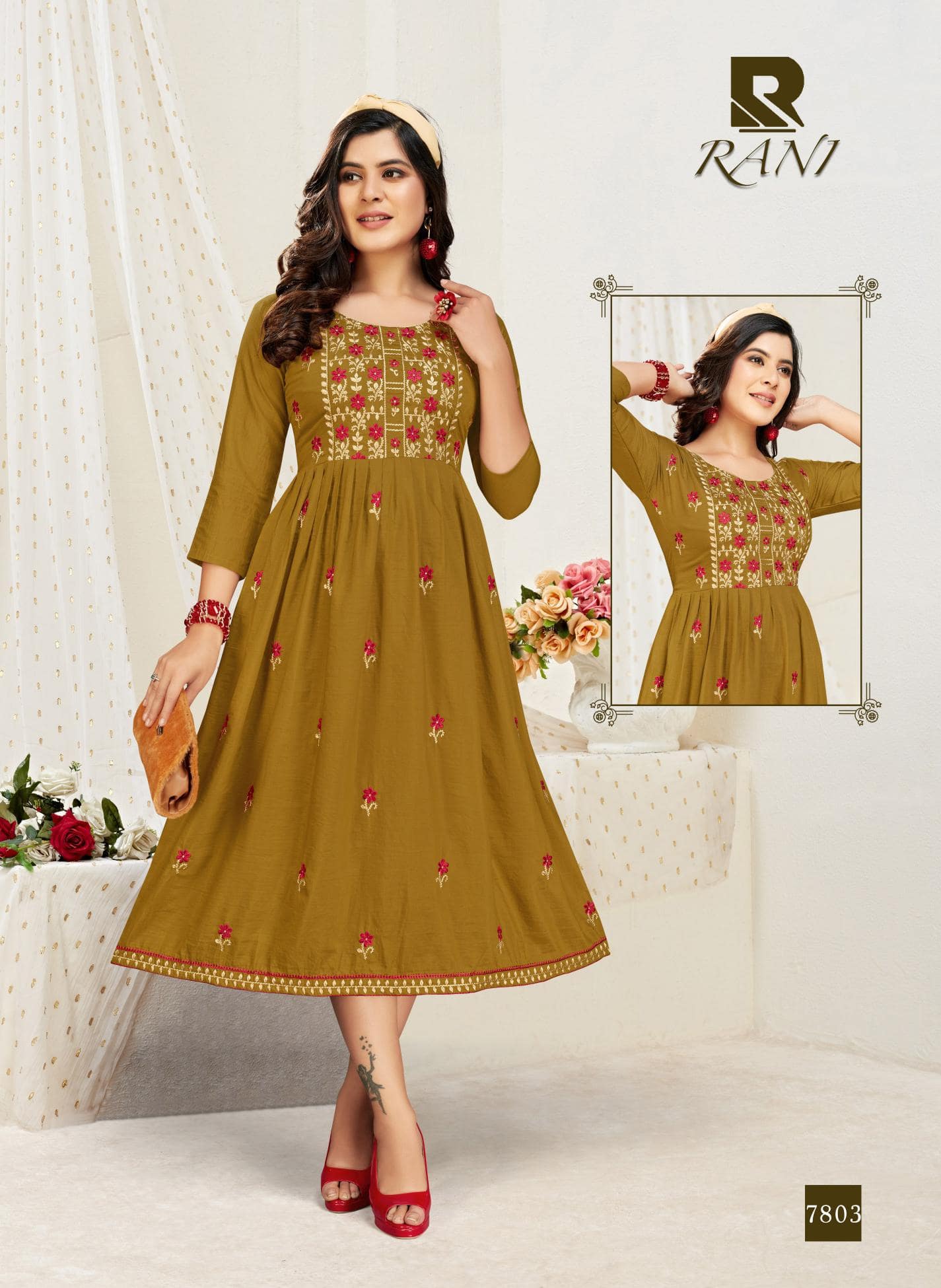 Raashi Rani Latest fancy Designer Casual Wear Printed Chinon Silk Anarkali Kurtis Collection
