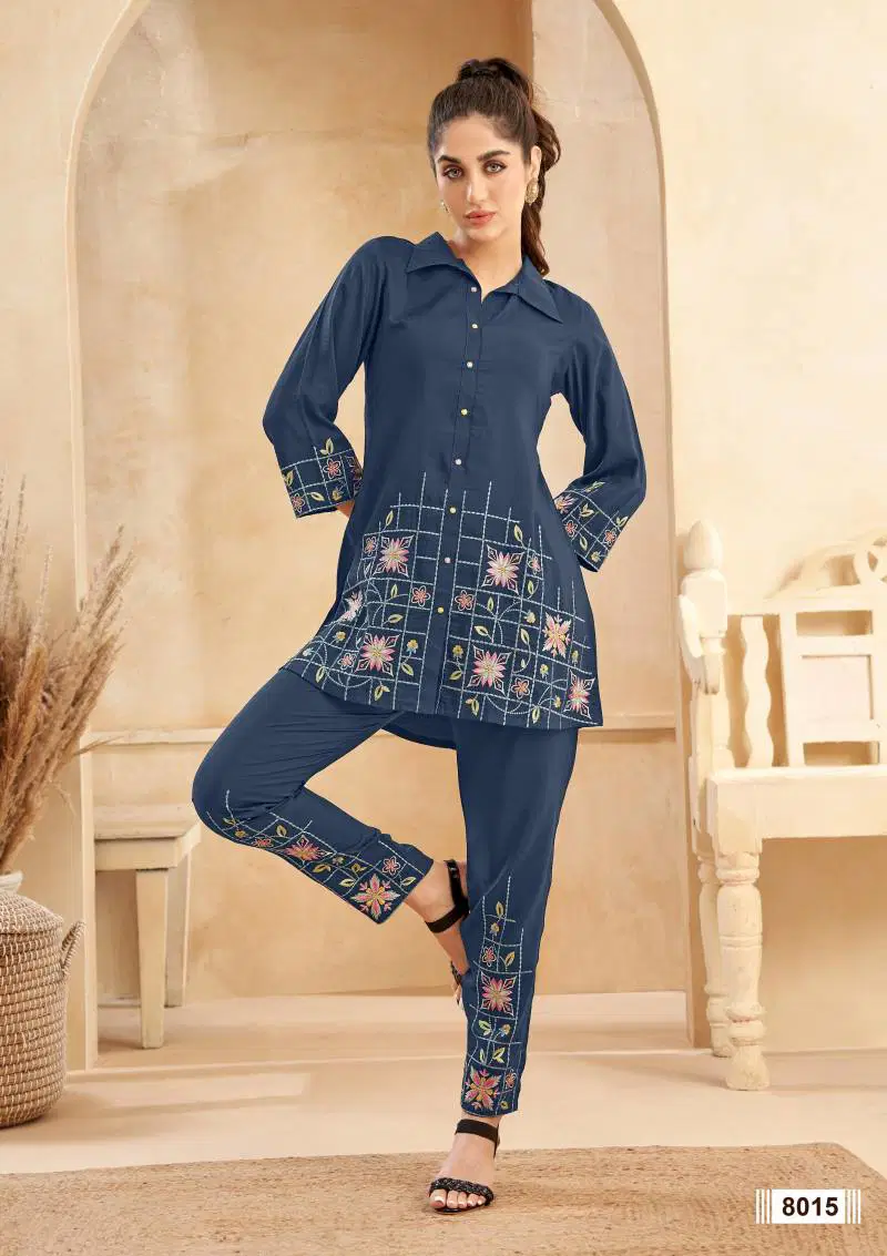 Afs 8015 And 8032 Embroidered Chinon Co Ord Sets Exporters In India