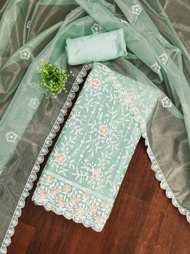 Color Set 9080 Twill Silk Embroidered Dress Material Suppliers In India