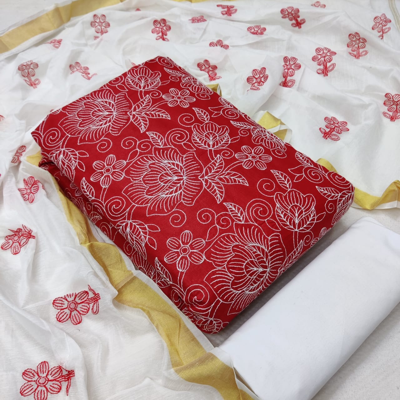 Jall Dupatta Work Pc To Pc Casual Wear cotton Dress With modal work Dupatta Material Collection