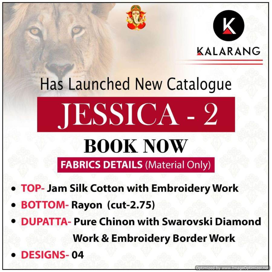 Kalarang Jessica Vol 2 Latest Jam Silk Cotton With Embroidery Work Dress Material With Pure Chinon Swarovski Diamond Work and Embroidery Work Border Dupatta 