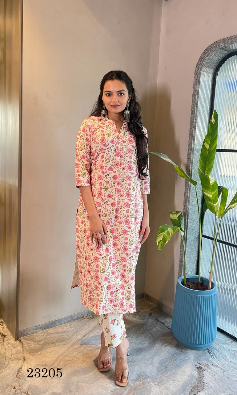 Indira 23205 Straight Cotton Kurti With Bottom wholesale catalogue Surat
