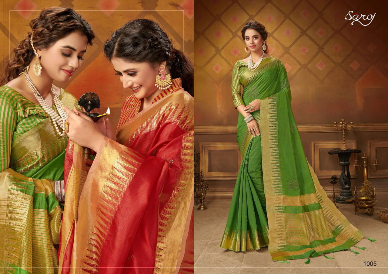 Saroj Juhi Cotton Silk Latest fancy Festive Wear Designer Cotton Sarees Collection
