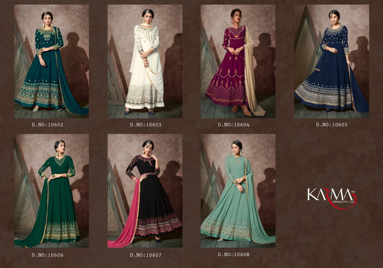 Karma Latest Heavy Designer Georgette Embroidery Work With Stone Work Anaarkali Gown With Chiffon Dupatta Festive Wear Collection 