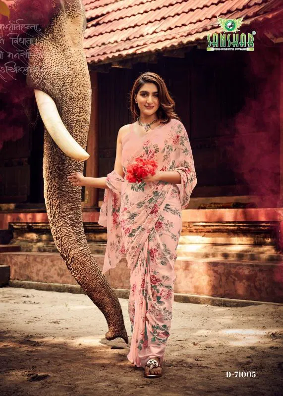 Coconut By Sanskar Satin Siffon Florence Printed Trendy Sarees