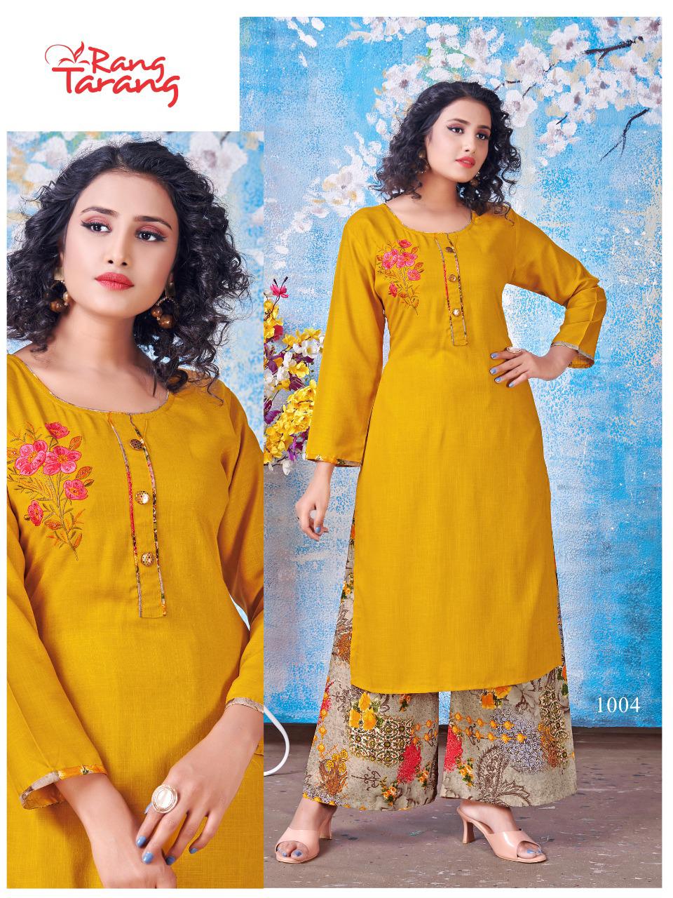Rang Tarang Sweet Lady Latest Ethnic Wear Heavy super Slub rayon embroidery work Kurti With Bottom Collection