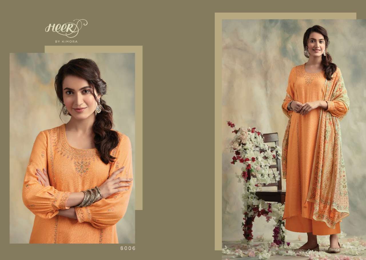 Kimora Heer Bahaar Latest Designer Casual Wear Diamond Spun Wool  Dyed Fabric With Embroidery Work Dress Collection 