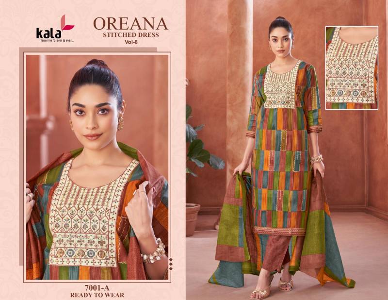 Oreana Vol 8 By Kala Printed Cotton Kurti With Bottom Dupatta Suppliers In India
