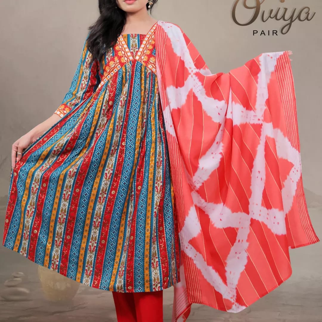 Oviya Fancy Pair Rayon Cotton Print Kurti With Bottom Dupatta Catalog