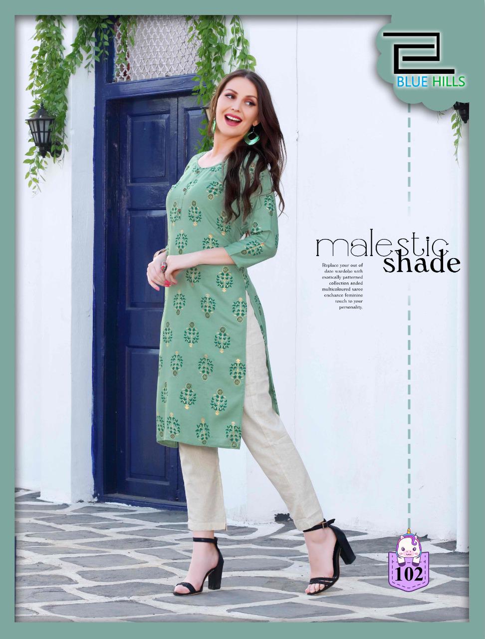Blue Hills Divine fancy Ethnic Wear rayon With Gold Print Kurti With Bottom Designer Kurtis Collection